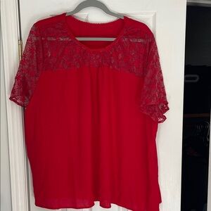 Red Lace Yoke Women's Top